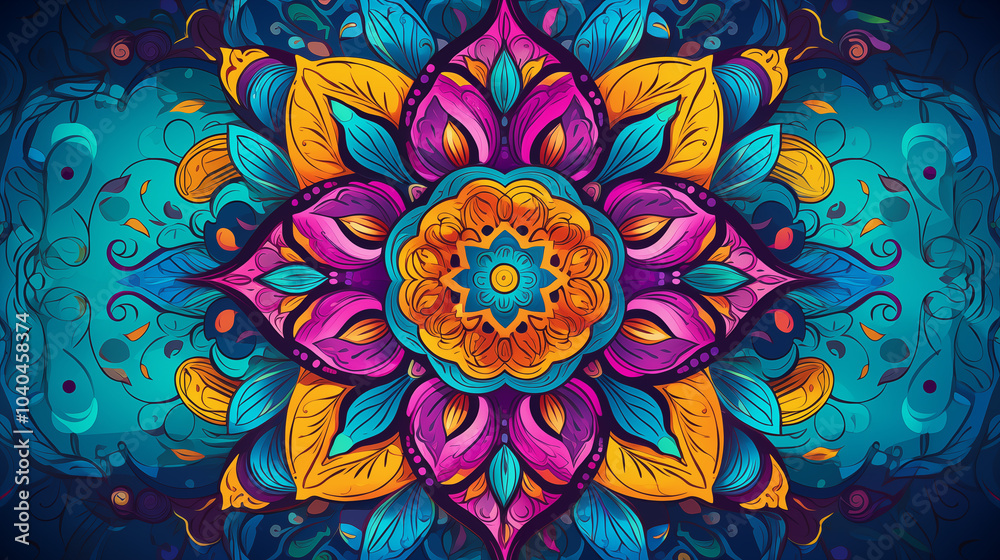 Intricately Detailed Symmetrical Mandala Design Combining Floral Patterns in a Harmonious Abstract Composition Intricately Detailed Symmetrical Mandala Design Combining Floral Patterns in a Harmonious Abstract Composition