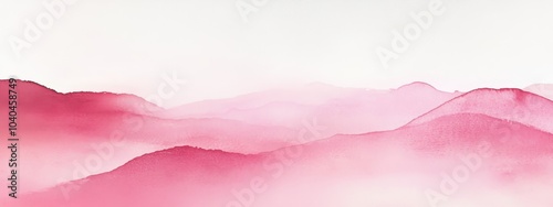 Misty mountain landscape, pink and purple hues, ethereal atmosphere, layered silhouettes, watercolor effect, dreamy scenery, soft gradient, minimalist design, serene vista, pastel color palette, foggy