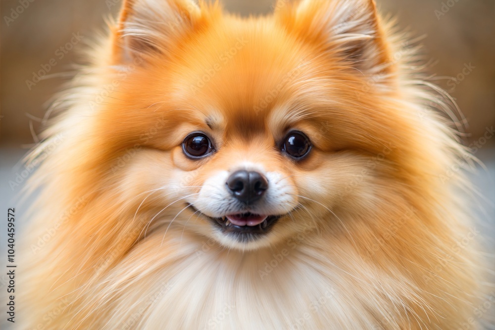 Pomeranian close-up portrait with fluffy orange and white fur Pomeranian close-up portrait with fluffy orange and white fur