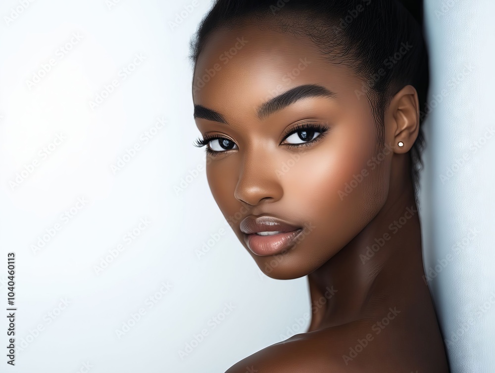 A beautiful black woman with dark skin and brown eyes A beautiful black woman with dark skin and brown eyes