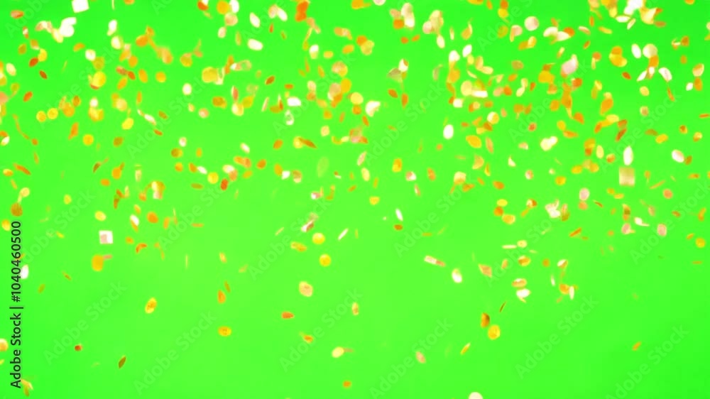Falling golden confetti on a chroma key background. 3D rendering of animation. Video effect for celebration,Christmas,valentine's day and weddings. Green screen. Rain from particles Celebrate Falling golden confetti on a chroma key background. 3D rendering of animation. Video effect for celebration,Christmas,valentine's day and weddings. Green screen. Rain from particles Celebrate