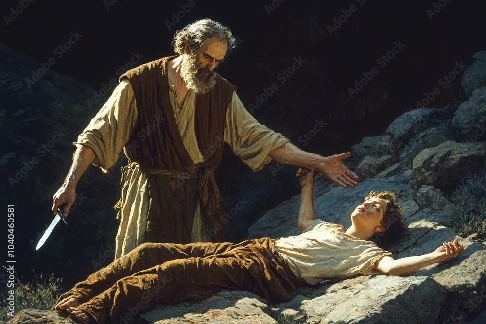 Old Testament Abraham tries to sacrifice his son Isaac