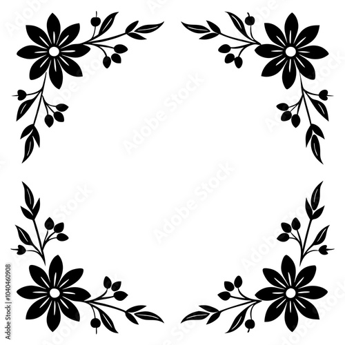 vector silhouette of corners and dividers flowers frame white background