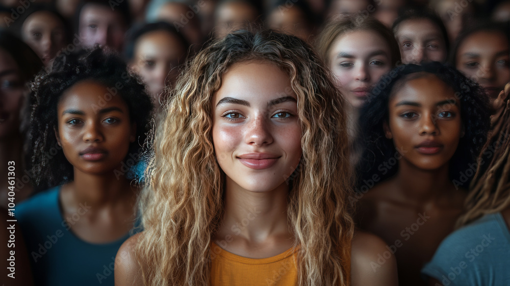 Obraz premium a large group of people, mostly caucasion, equal number of men and women, ages 20 to 65, looking into the camera,