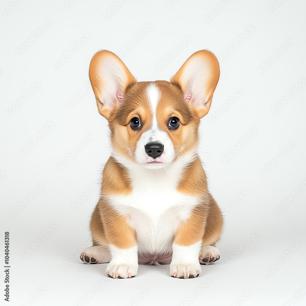A cute Corgi puppy with large ears sits adorably against a plain background, showcasing its playful and loving nature. A cute Corgi puppy with large ears sits adorably against a plain background, showcasing its playful and loving nature.