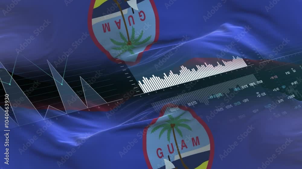 Guam flag - Waving flag on report analytics data statement