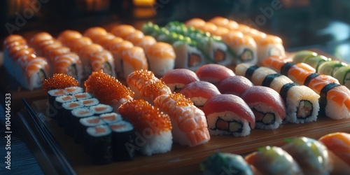 Fototapeta Naklejka Na Ścianę i Meble -  Sushi on Wooden Tray