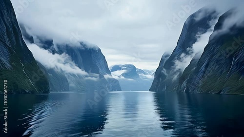 Wallpaper Mural Serene Mountain Lake Landscape | Foggy Mountain Peaks & Calm Water Torontodigital.ca