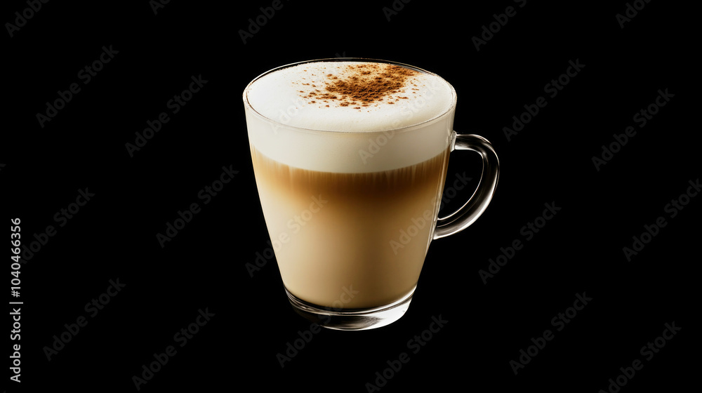Delicate latte art with whipped foam creating a soothing pattern in a glass cup against a dark background Delicate latte art with whipped foam creating a soothing pattern in a glass cup against a dark background