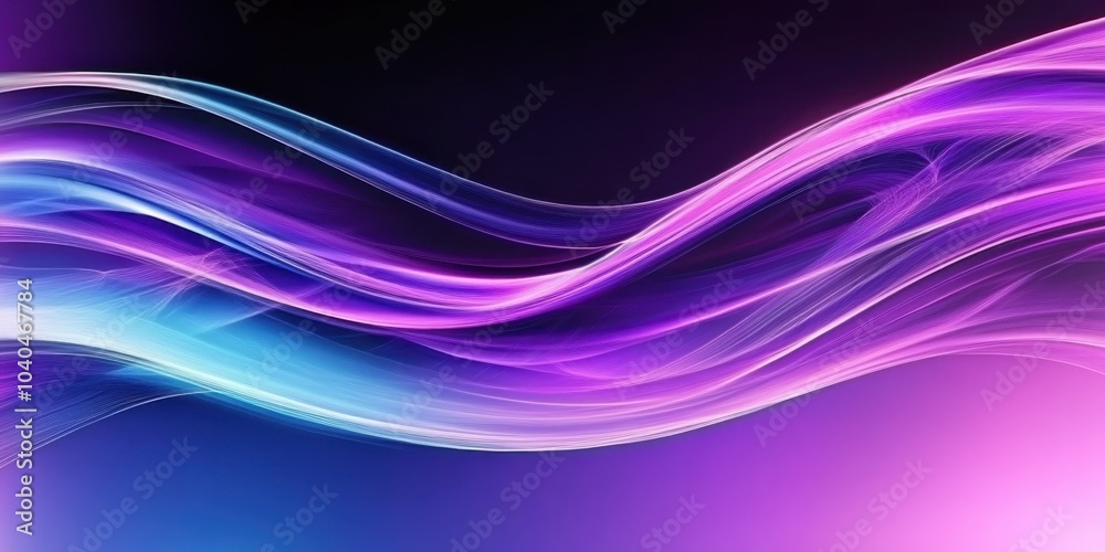 Obraz premium Cosmic waves, fluid abstract, vibrant neon colors, deep space background, flowing energy, purple and blue gradients, starry nebula, dynamic motion, ethereal light trails, digital art, surreal, glowing
