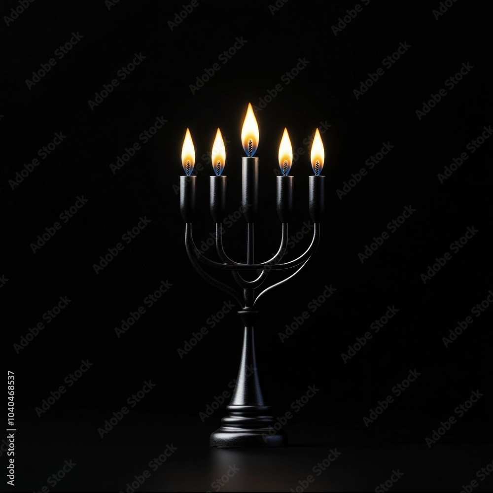 Lit Menorah with Nine Candles on Dark Background Lit Menorah with Nine Candles on Dark Background