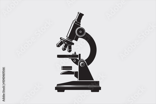 Silhouette of a classic laboratory microscope.