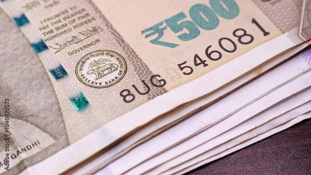 Close up view of brand new indian rupees banknotes. Money background. Close up view of brand new indian rupees banknotes. Money background.
