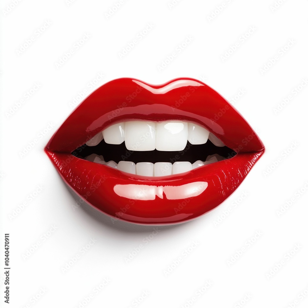 Red Glossy Lips with Vampire Teeth for Halloween Theme Red Glossy Lips with Vampire Teeth for Halloween Theme