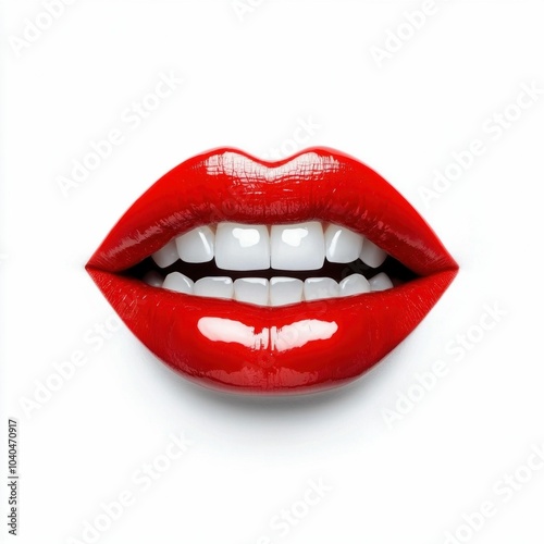 Red Glossy Lips with Vampire Teeth for Halloween Theme