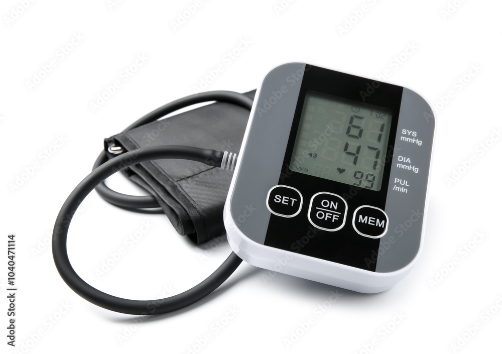 Blood pressure measuring device isolated on white Blood pressure measuring device isolated on white