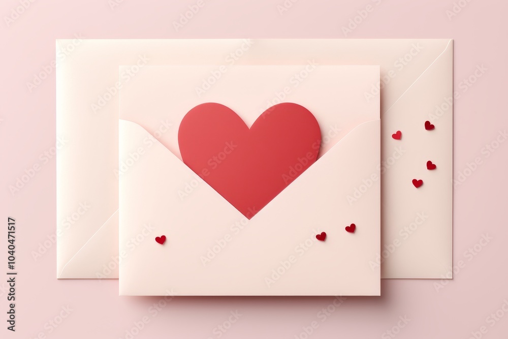 A simple red heart on soft pink background decorated with pale blue dots for a charming card design A simple red heart on soft pink background decorated with pale blue dots for a charming card design
