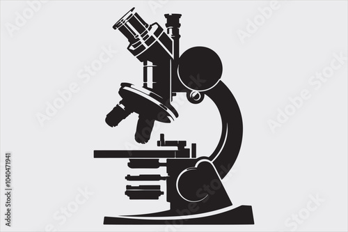 Silhouette of a classic laboratory microscope.