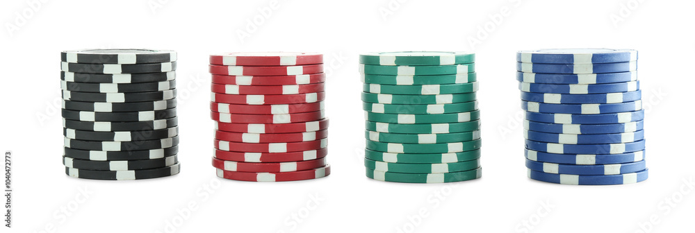 Fototapeta premium Poker game. Casino chips isolated on white