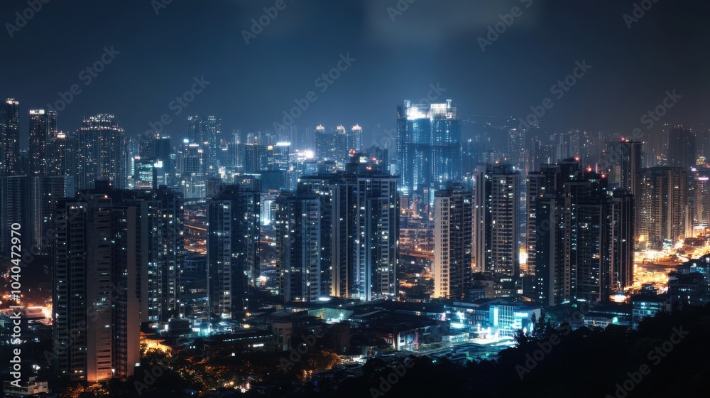 A bustling cityscape with illuminated skyscrapers and bustling nightlife, representing urban vibrancy and dynamic city life after dark, City nightlife scene A bustling cityscape with illuminated skyscrapers and bustling nightlife, representing urban vibrancy and dynamic city life after dark, City nightlife scene