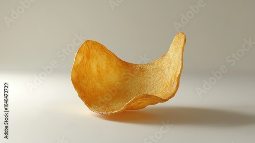 A Single, Golden-Brown Potato Chip on a White Background photo