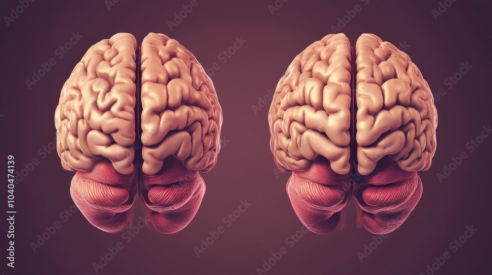 Fototapeta premium Illustration of two human brain halves showcasing detailed anatomy and structure for educational and scientific purposes.