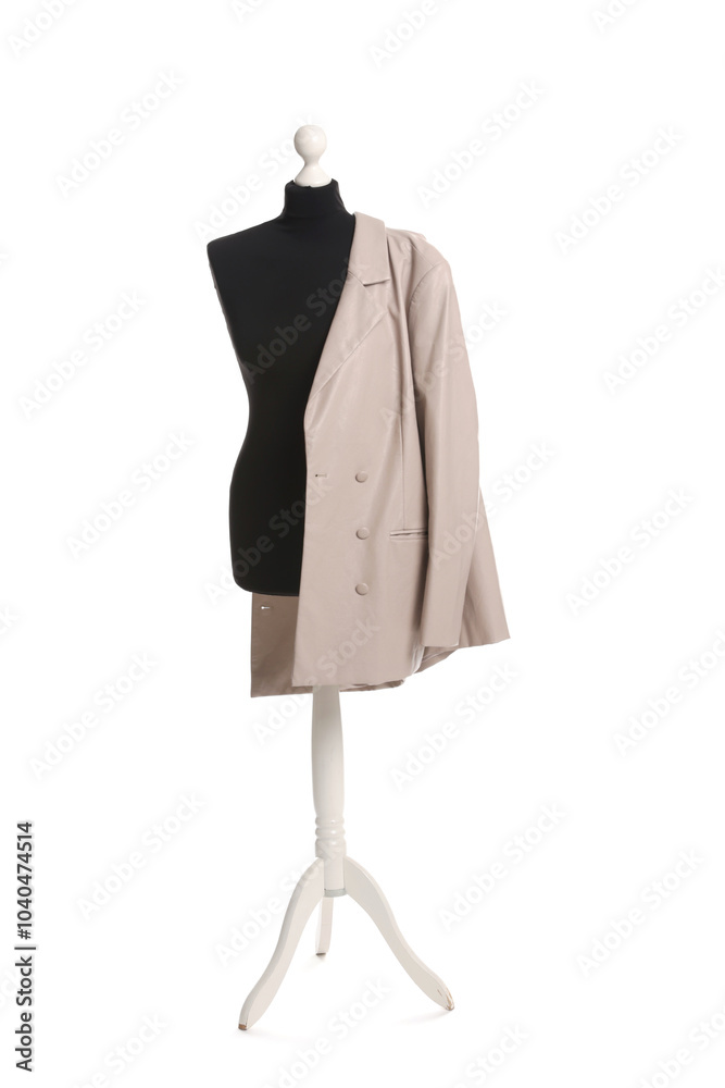 Female mannequin with beige jacket isolated on white Female mannequin with beige jacket isolated on white