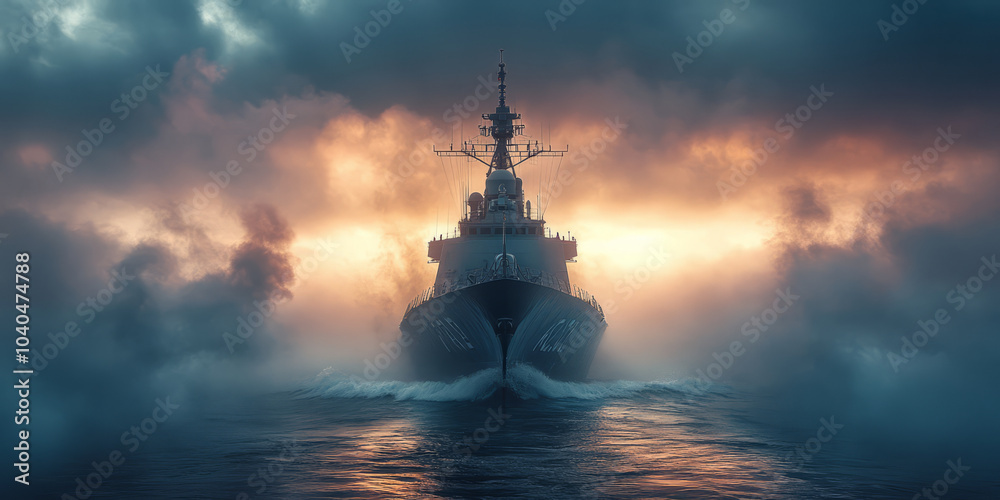 Obraz premium an tactical frigate in the water - themed. ocean background.