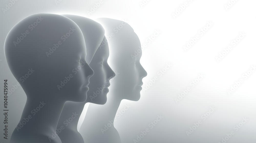 Silhouettes of three mannequins, side by side, creating an ethereal and artistic atmosphere with soft lighting. Silhouettes of three mannequins, side by side, creating an ethereal and artistic atmosphere with soft lighting.