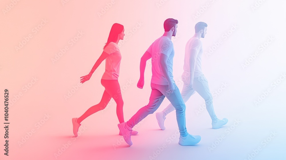 Stylized illustration of three people walking, featuring vibrant colors and a modern aesthetic, perfect for creative projects. Stylized illustration of three people walking, featuring vibrant colors and a modern aesthetic, perfect for creative projects.