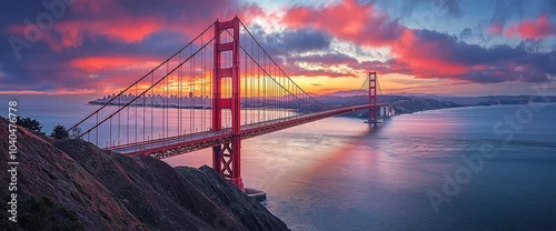 Obraz  z motywem Golden Gate Bridge at sunrise, San Francisco Bay Area, California, USA.