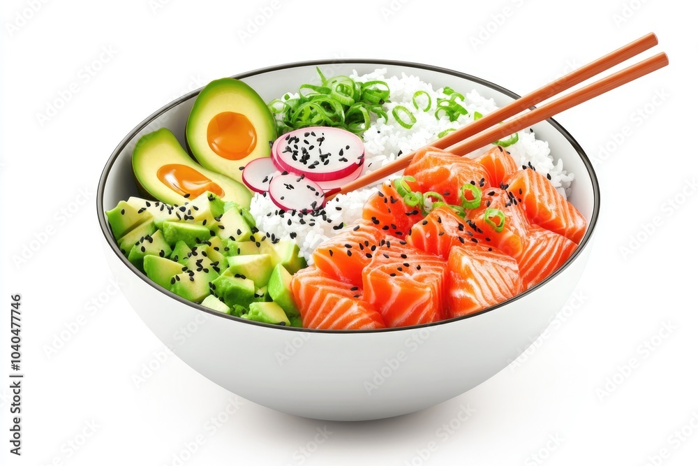 Salmon poke bowl with avocado rice Chuka Salad and quail eggs Salmon poke bowl with avocado rice Chuka Salad and quail eggs