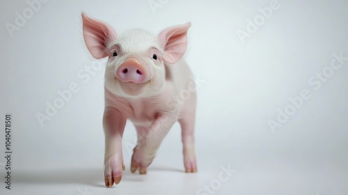 A Pink Piglet Walking Towards the Camera