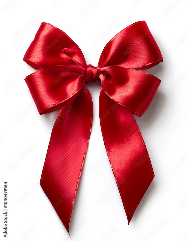 Red satin bow ribbon scroll isolated on white background with clipping path for Christmas holiday and wedding anniversary card confetti design decoration Red satin bow ribbon scroll isolated on white background with clipping path for Christmas holiday and wedding anniversary card confetti design decoration