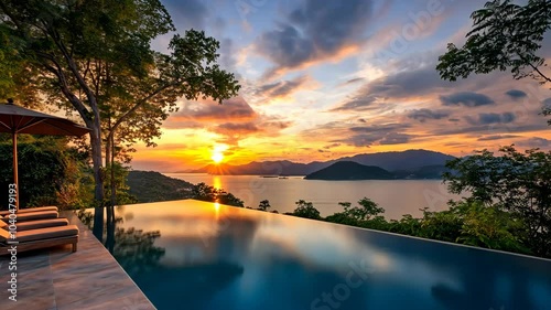 Wallpaper Mural A beautiful sunset over a calm bay, seen from the edge of an infinity pool Torontodigital.ca