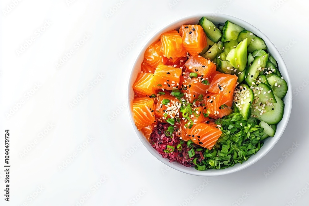 Salmon Poke Bowl Top View White Background Salmon Poke Bowl Top View White Background