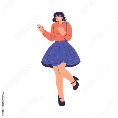 Happy Woman Character Standing Rejoicing and Cheering Vector Illustration