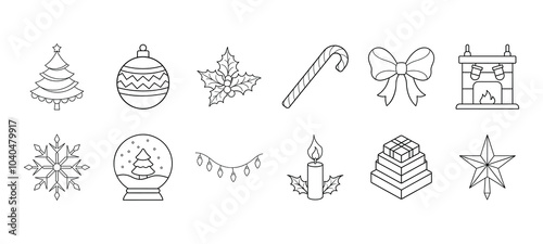 Christmas Holiday Icon Set Featuring Festive Elements for Seasonal Designs