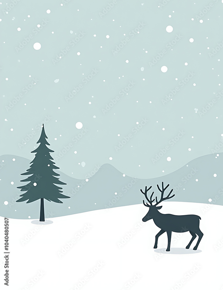 Minimalist vector design for winter holiday promotions on snowy tree and reindeer backgrounds. Minimalist vector design for winter holiday promotions on snowy tree and reindeer backgrounds.