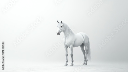 A Single White Horse Stands on a White Background