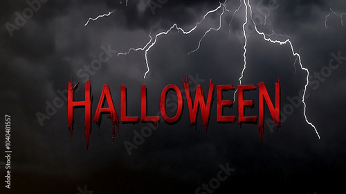 Halloween banner with lightning, clouds, text, dark theme and red