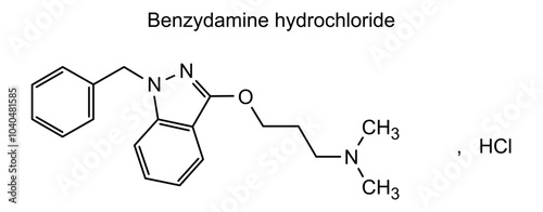 Chemical structure of benzydamine hydrochloride, drug substance
