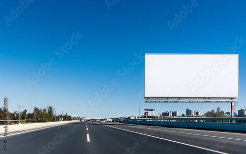A wide road under a clear blue sky, featuring an empty billboard on the side, suggesting potential for advertising or promotion.