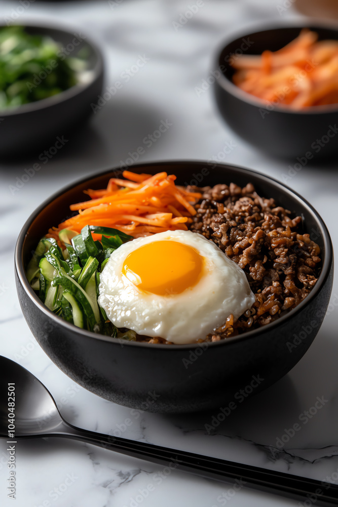 Bowl of bibimbap with fresh ingredients