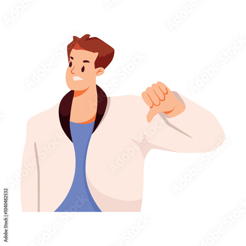 Young Man Showing Thumb Down Hand Gesture Vector Illustration