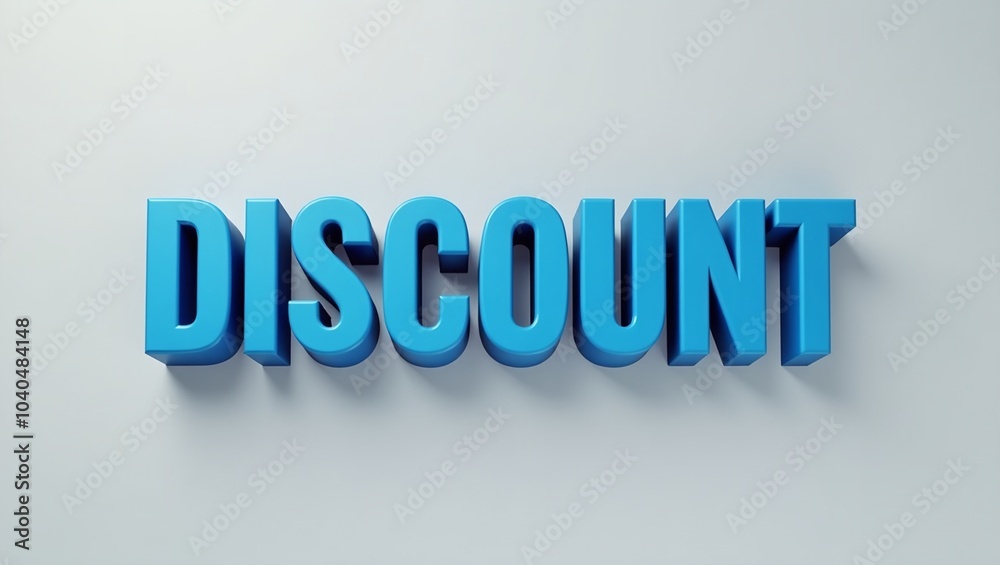 Bold 3D blue DISCOUNT text on light gray background perfect for business promotions Bold 3D blue DISCOUNT text on light gray background perfect for business promotions