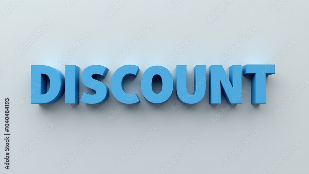 Bold 3D blue DISCOUNT text on light gray background perfect for business promotions Bold 3D blue DISCOUNT text on light gray background perfect for business promotions