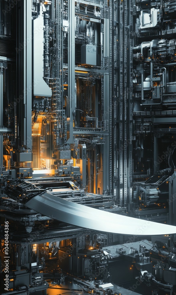 Futuristic metallic structure with glowing lights. Futuristic metallic structure with glowing lights.