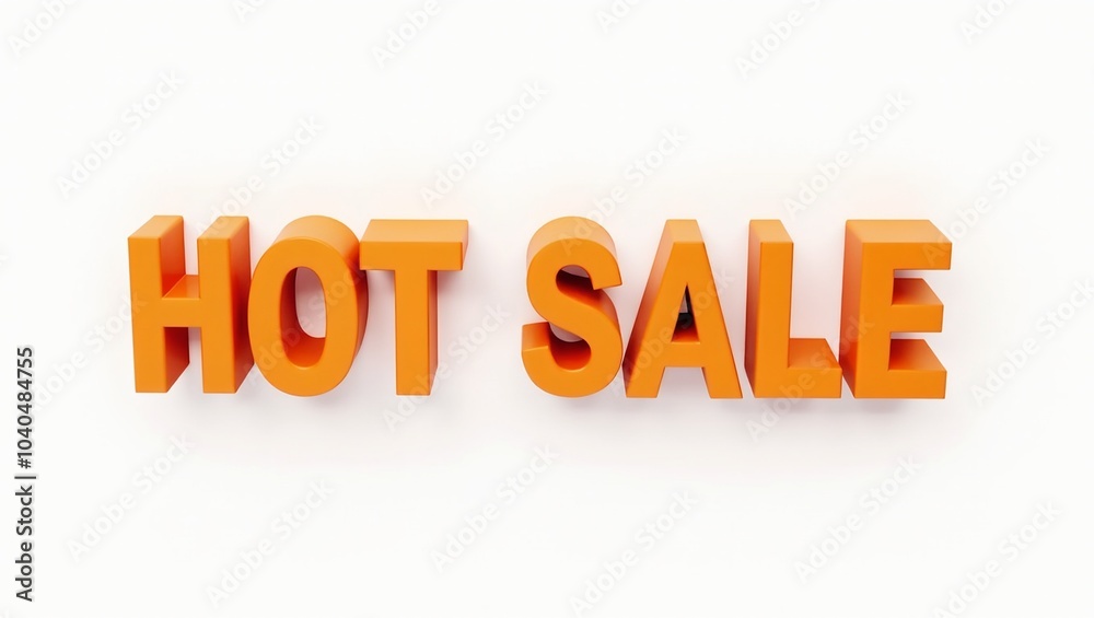 Vibrant 3D HOT SALE text in orange on white background   bold and eye catching