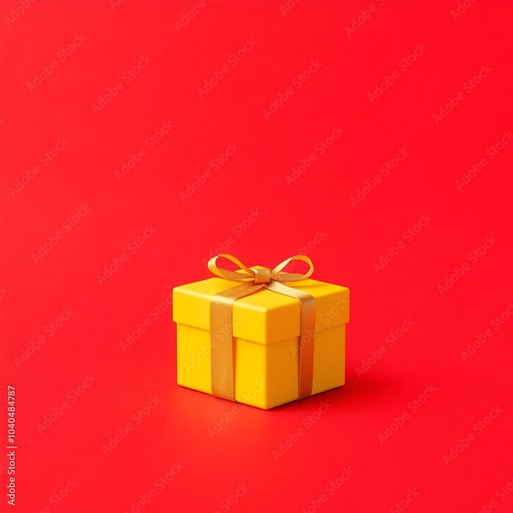 Yellow gift box on red Background background, Christmas or New Year Yellow gift box on red Background background, Christmas or New Year